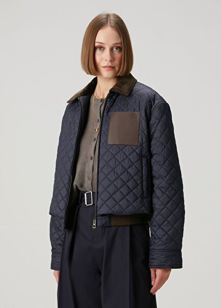 Lacivert Kapitoneli Crop Mont