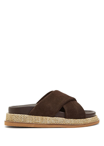 Brown Straw Wrap Women's Suede Slippers