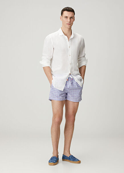 Beyaz Geometrik Desenli Mayo