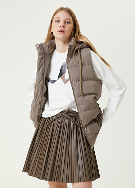 Gri Kapüşonlu Puff Yelek