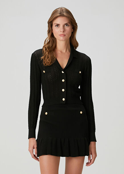 Siyah Dantel Örgülü Triko Hırka