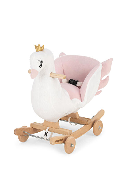 Beyaz Tekerlekli ve Sallanan Ahşap Kuğu