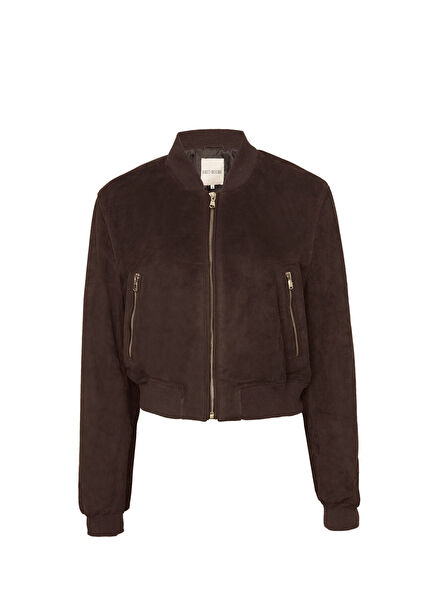 Rosa Kahverengi Süet Kadın Bomber Ceket