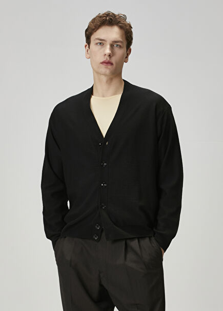 Black Wool Knitwear Cardigan