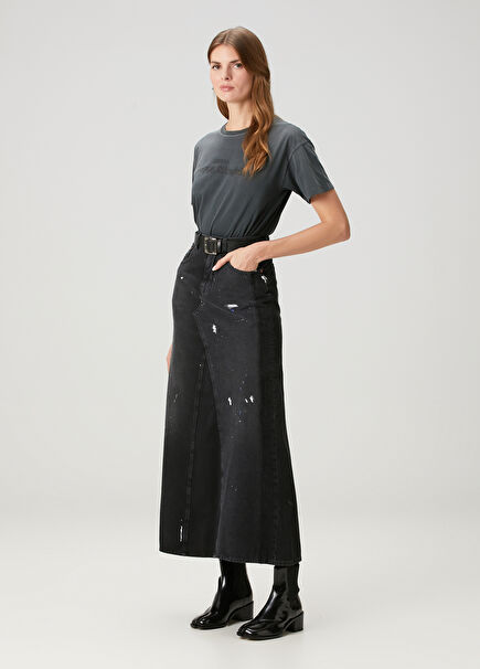 Siyah Midi Denim Etek