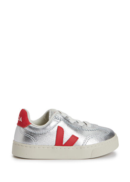 Small Volley Gri Kırmızı Çocuk Deri Sneaker