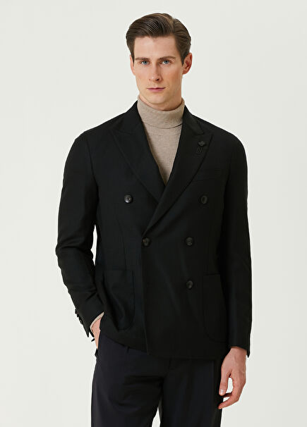 Black Wool Double-Breasted Jacket