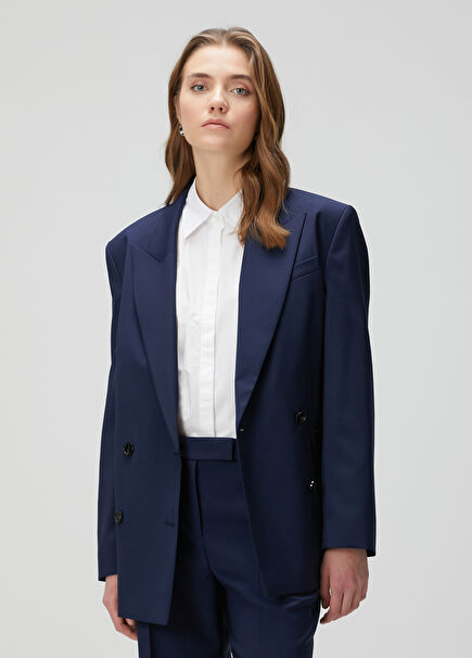 Jovana Oversize Navy Blue Wool Blazer
