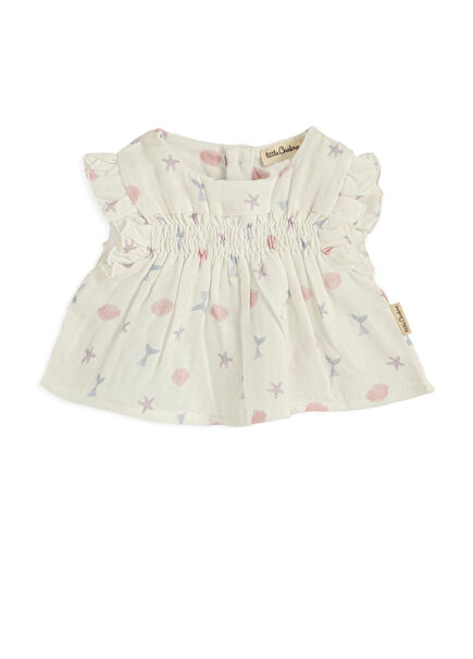 Magic Sea Ecru Printed Cotton Baby Girl Dress