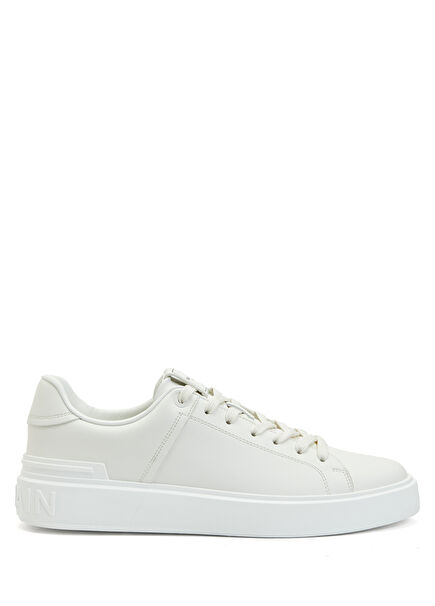 White Logo Detailed Men's Leather Sneakers