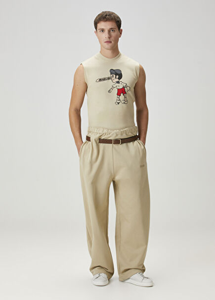 Beige Waist Detailed Trousers