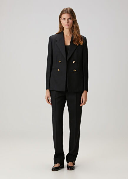 Black Navy Blue Wool Pants