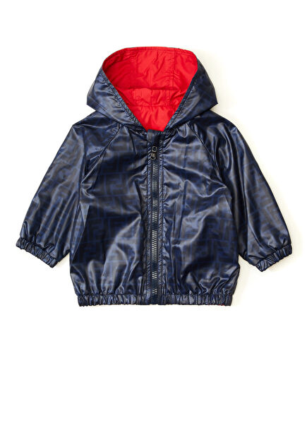 Navy Blue Red Double Sided Baby Raincoat
