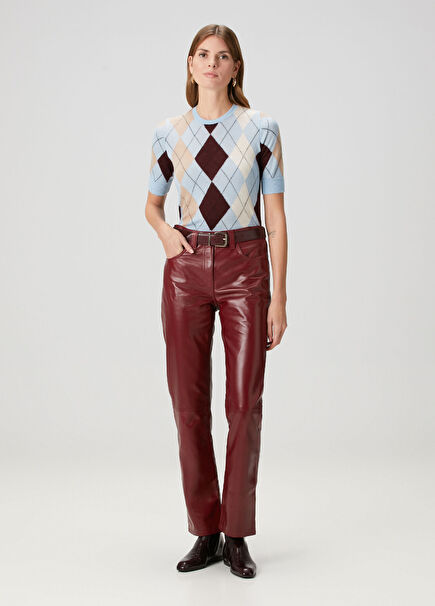 Callum Kırmızı Deri Pantolon