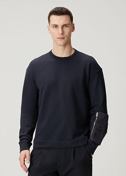 Lacivert Garnili Cep Detaylı Sweatshirt