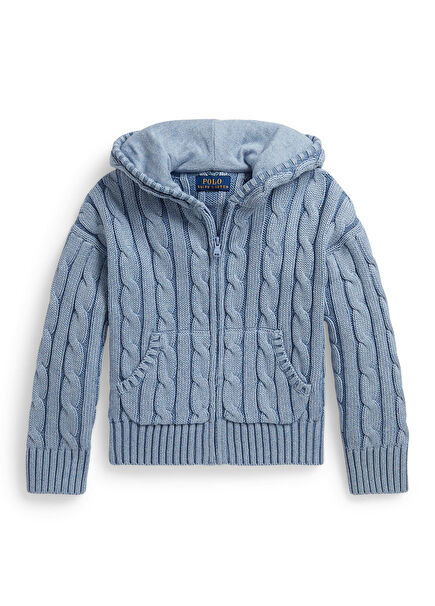 Blue Hooded Girls Cardigan