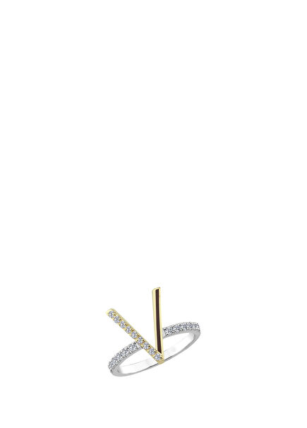 Initial V Letter Diamond Enamel 14K Gold Women's Ring
