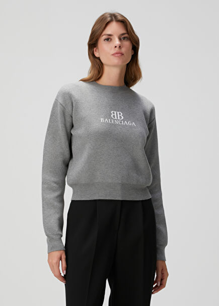 Dark Grey Logo Jacquard Crop Knitwear