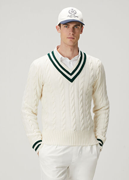 Kırık Beyaz V Yaka Kaşmir Kazak