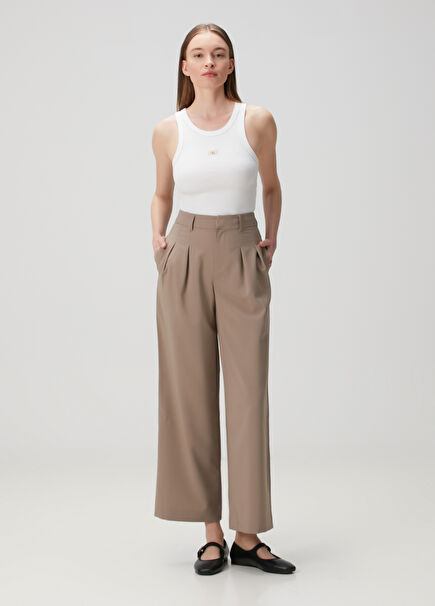 Tan Wide Leg Pleated Pants