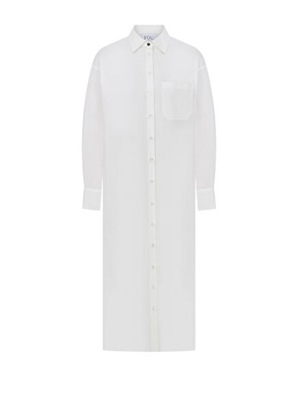Evony Beyaz Uzun Kollu Kadın Uzun Gömlek Elbise 