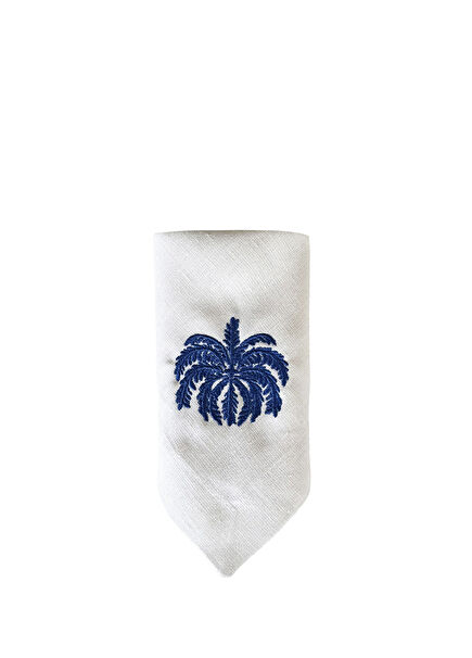 White Blue Palm Embroidered Linen Napkin Set