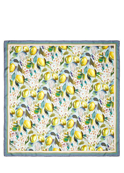 Blue Lemon Pattern Silk Scarf