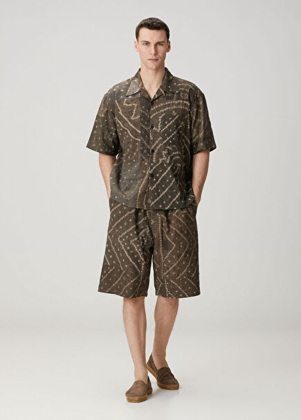 Milo Kahverengi Batik Desenli Bermuda