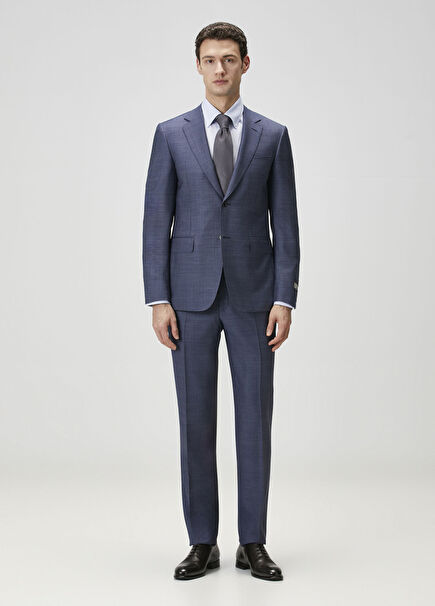 Lacivert Desenli Yün Takım Elbise