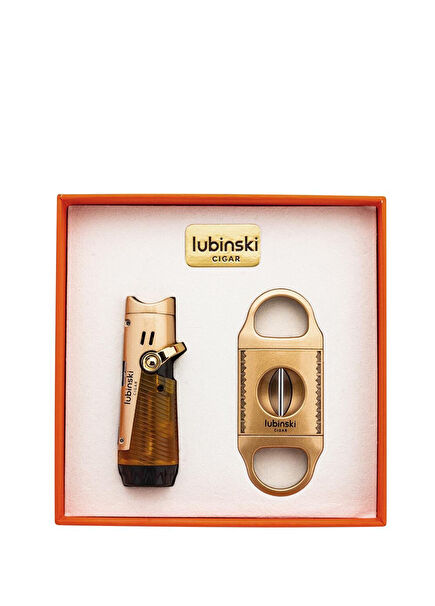 New Series Gold Metal Lighter and Cutter Cigar Set