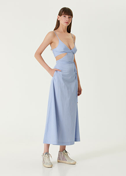 Blue Line Patterned Midi Dress
