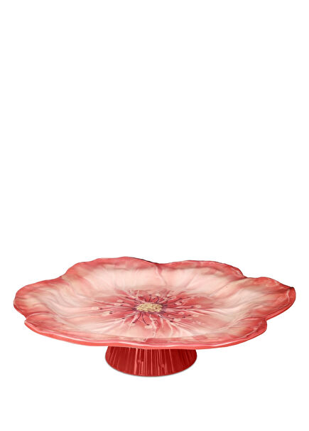 Botanica Çiçek Desenli Mercan Rengi Melamin Orta Boy Ayaklı Kek Standı 32,5 cm