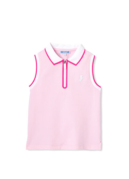 Toz Pembe Polo Yaka Kolsuz Kız Çocuk T-shirt