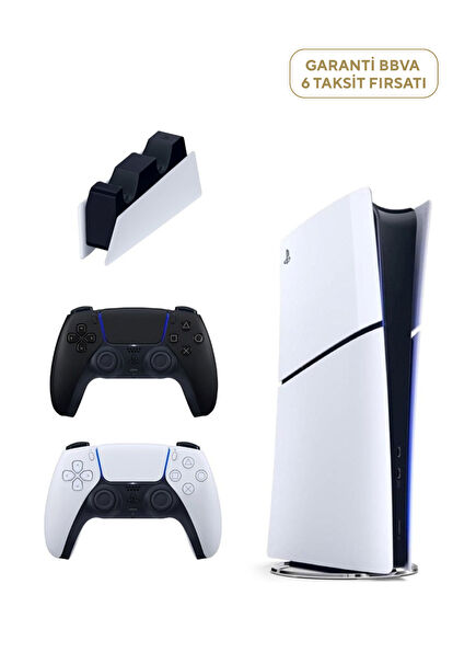 PlayStation 5 Slim Digital Edition Oyun Konsolu + 2. PS5 Kol Siyah + PS5 Şarj İstasyonu