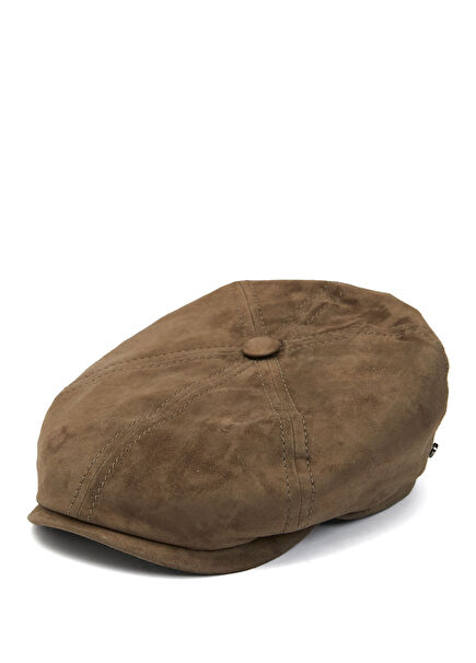 Khaki Beige Mens Leather Hat
