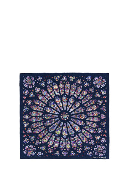 The Rose Window at Notre Dame Navy Silk Scarf Kadın Eşarp
