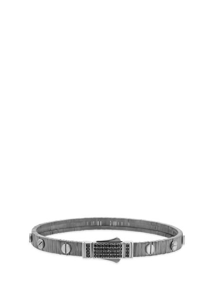 Black Rivet 925 Sterling Silver Rhodium Plated Men's Bracelet