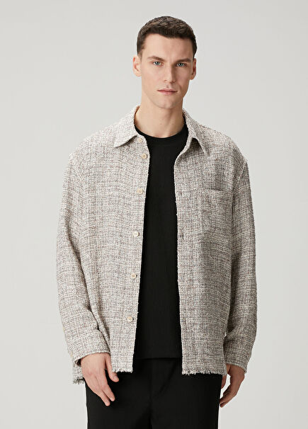Bej Tweed Dokulu Dış Gömlek