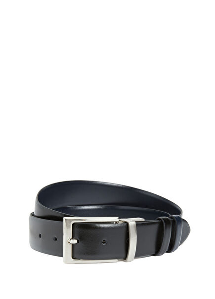 Black Navy Blue Men's Leather Belt