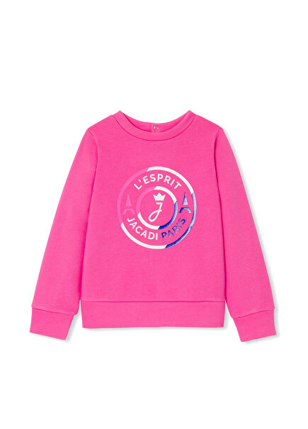 Fuşya Baskılı Kız Çocuk Polar Sweatshirt