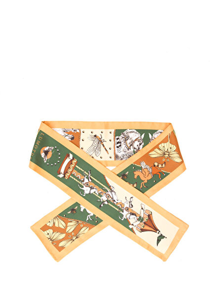 Soulmate Atlar & Güverler Bej İpek Twill Kadın Şerit Eşarp 14 x 153 cm