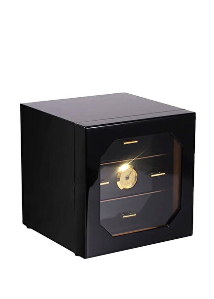 Black Glass 3 Drawer 60's Humidor Cigar Box