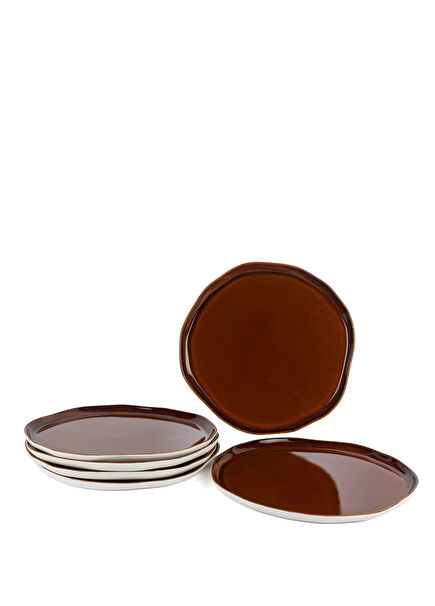 Beyaz Karamel Porselen 6'lı Servis Tabağı