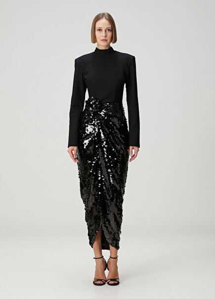 Black Sequined Midi Cocktail Dress