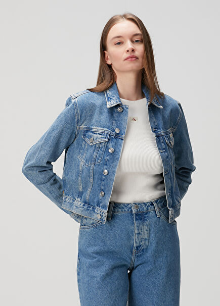 Cropped 90'S Navy Blue Cropped Denim Jacket