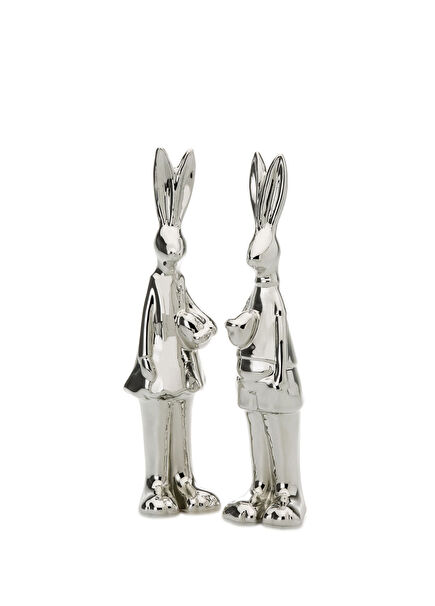 Tavşan 2'li Anne-Baba Gümüş Obje