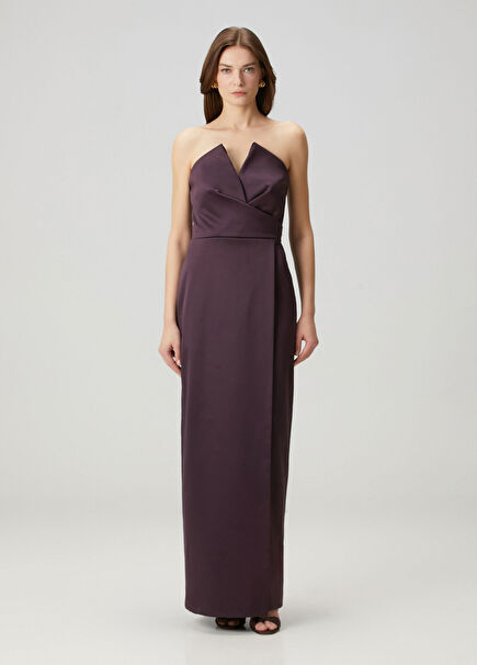 Plum Strapless Maxi Evening Dress