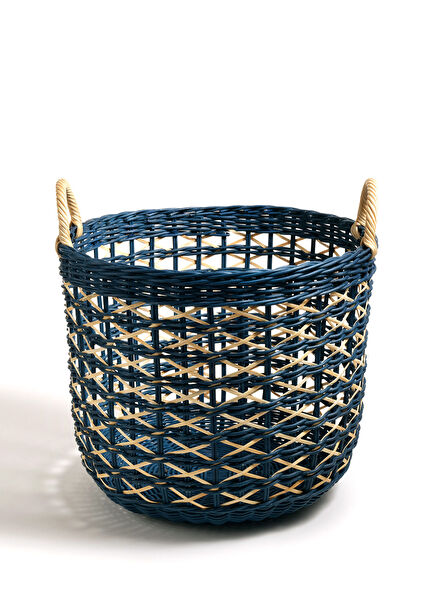 Java Navy Blue Rattan Basket 45 cm