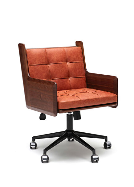 Lounge Chair Kiremit Deri Kaplama Ofis Sandalyesi