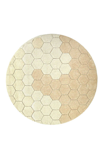 Round Honeycomb Golden Çocuk Odası Halısı 140 cm